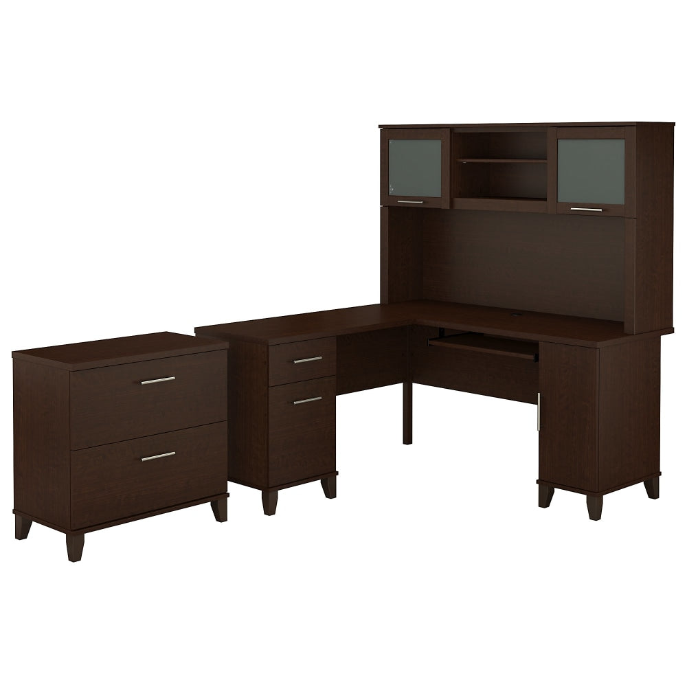 Bush Furniture Somerset L Shaped Desk With Hutch And Lateral File Cabinet, 60inW, Mocha Cherry, Standard Delivery