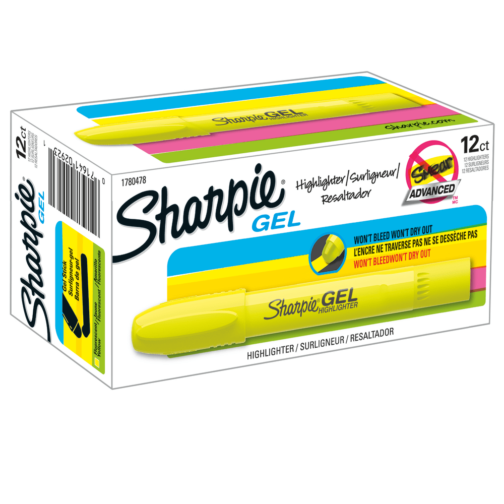 Sharpie Gel Highlighters, Fluorescent Yellow, Pack Of 12