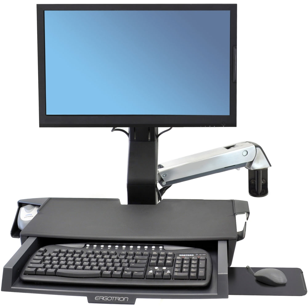 Ergotron StyleView Combo Arm with Worksurface & Pan - polished aluminum - screen size: up to 24in - wall-mountable