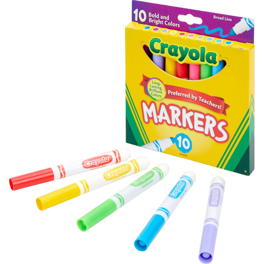 Crayola Bold And Bright Broad Line Markers, Conical Point, White Barrel, Assorted Ink Colors, Box Of 10 Markers