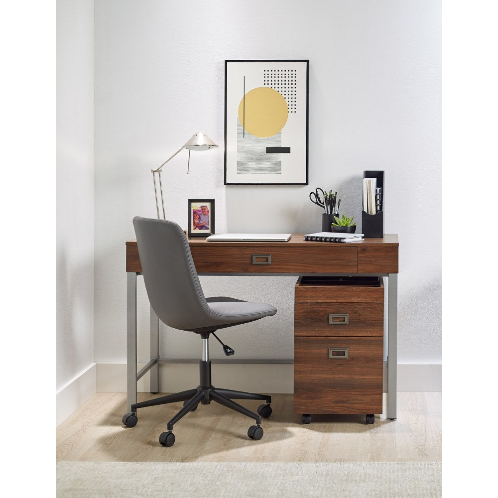 Realspace Brezio 47inW Computer Desk With Mobile File Cabinet, Brown