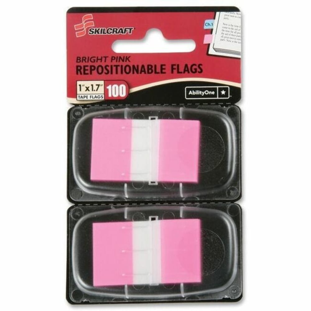 SKILCRAFT 70% Recycled Self-Stick Marker Flags,1in x 1 3/4in, Bright Pink, 50 Flags Per Pad, Pack Of 2 (AbilityOne 7510-01-399-1153)