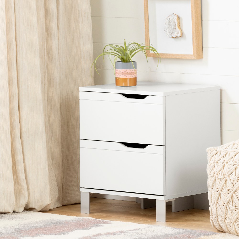 South Shore Kanagane 2-Drawer Nightstand, 23inH x 19-1/2inW x 17inD, Pure White