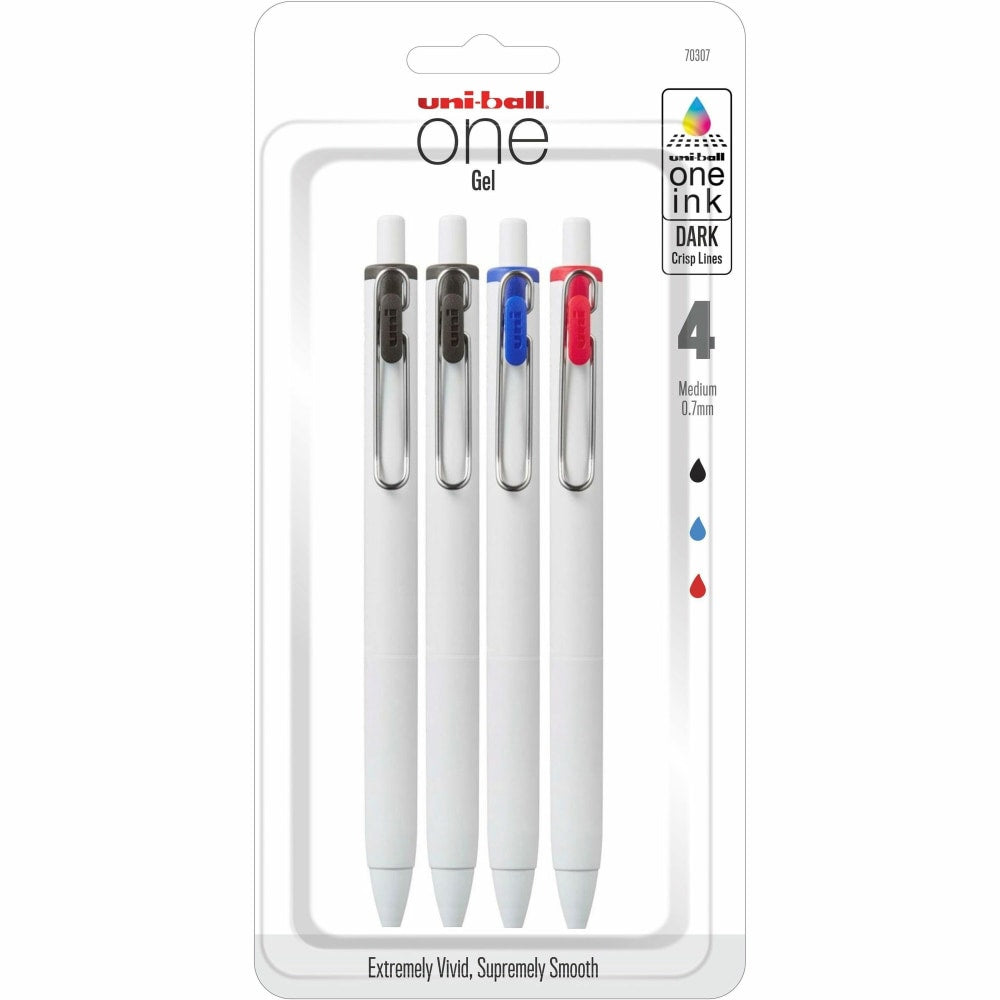 uni ONE Gel Pens, Pack Of 4, Medium Point, 0.7 mm, Assorted Colors