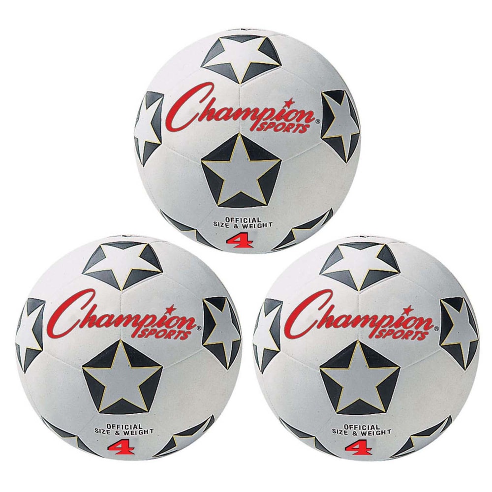 Champion Sports Rubber Soccer Balls, Size 4, Black/White, Pack Of 3 Balls