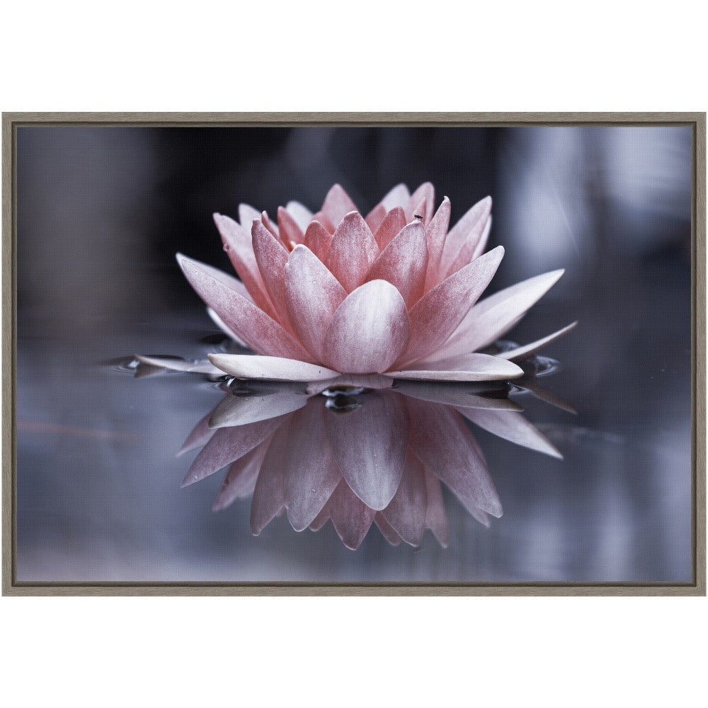 Amanti Art Padmasana (Lotus Flower) by Fabien Bravin Framed Canvas Wall Art Print, 23in x 16in, Graywash