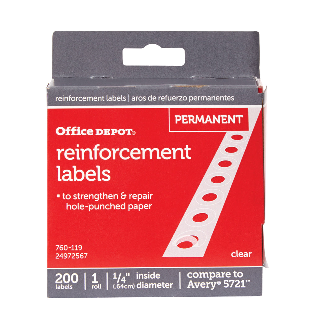 Office Depot Brand Permanent Self-Adhesive Reinforcement Labels, 1/4in Diameter, Clear, Pack Of 200