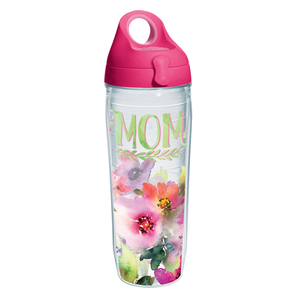 Tervis Mom Watercolor Floral Water Bottle With Lid, 24 Oz, Clear