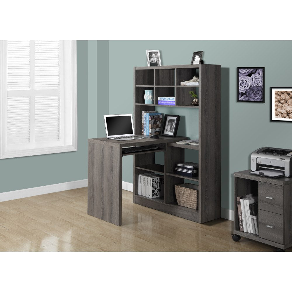 Monarch Specialties 38inW Corner Desk With Built-In Shelves, Dark Taupe