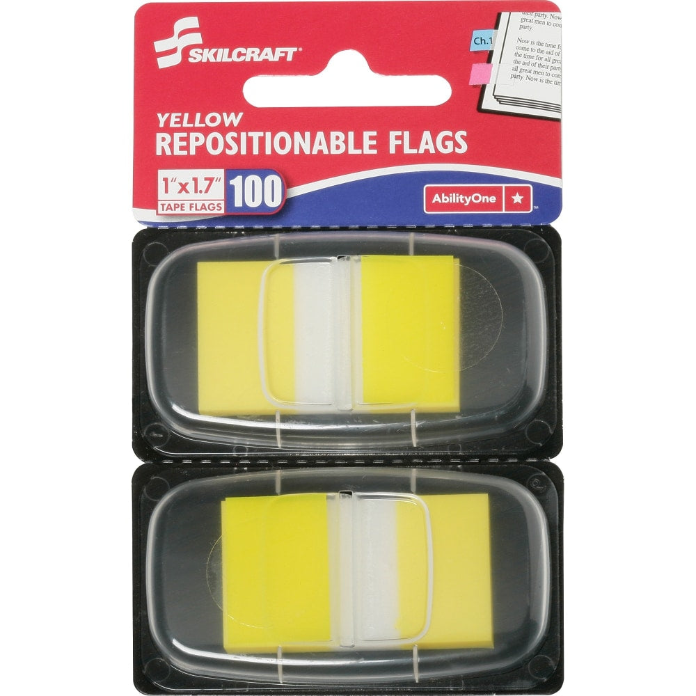 SKILCRAFT 70% Recycled Color Self-Stick Flags, 1in x 1 3/4in, Yellow, 50 Flags Per Pad, Pack Of 2 (AbilityOne 7510-01-315-2024)