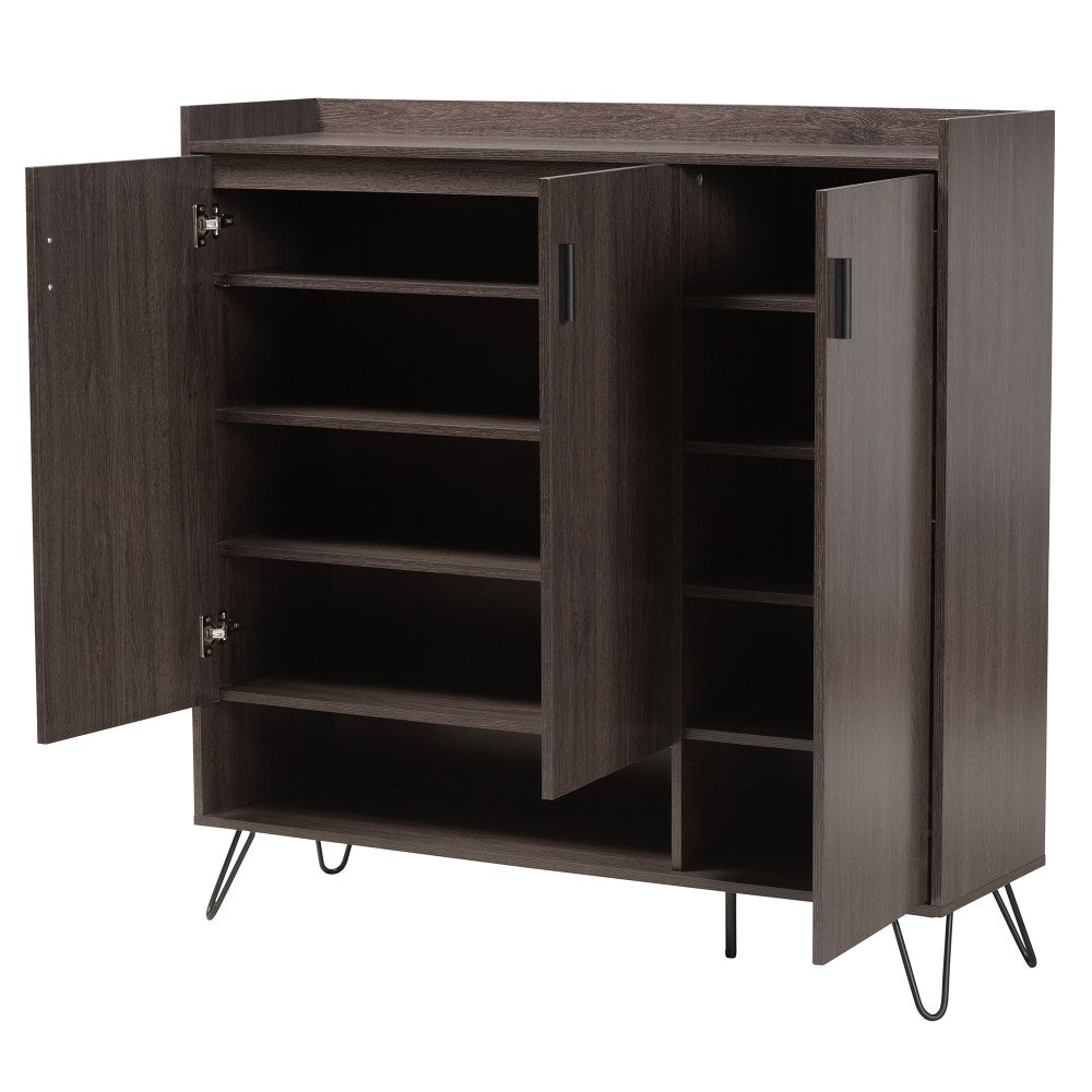 Baxton Studio Modern And Contemporary 48inH 3-Door Shoe Cabinet, Dark Brown