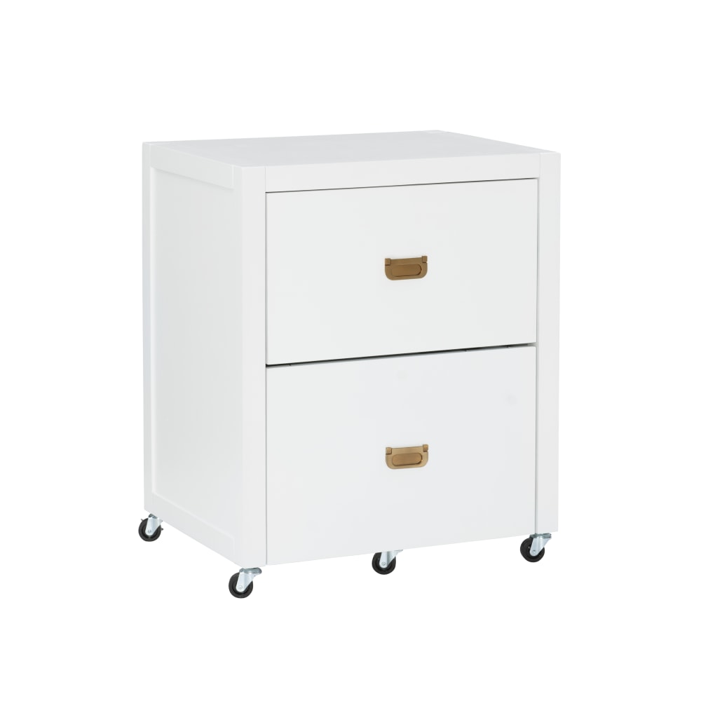 Linon Ari 22inW x 17inD Lateral 2-Drawer Mobile Home Office File Cabinet, White/Gold