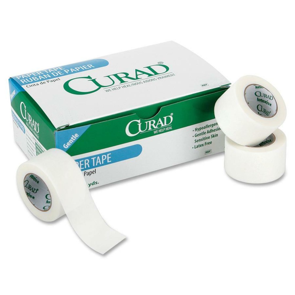 Curad Paper Adhesive Tape, 1in x 10 Yd, White, Box Of 12