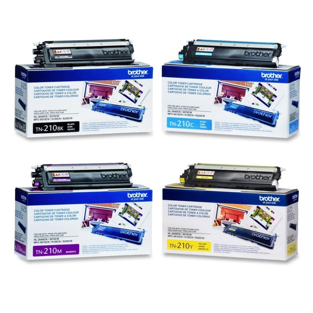 Brother TN210 4-Color Black/Cyan/Magenta/Yellow Toner Cartridges, Pack Of 4 Cartridges, TN210SET-OD