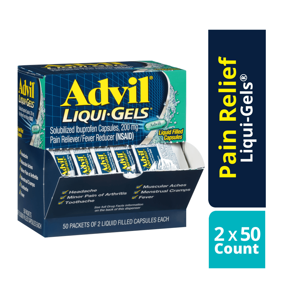 Advil Liqui-Gels Pain Reliever Refill, 2 Tablets Per Packet, Box Of 50 Packets