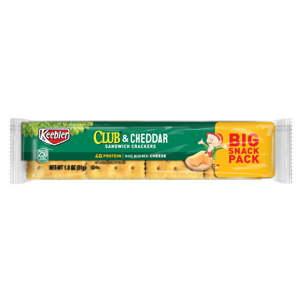 Keebler Sandwich Crackers, Single Serve Snack Crackers, Office and Kids Snacks, Club and Cheddar, 21.6oz Tray (12 Packs)