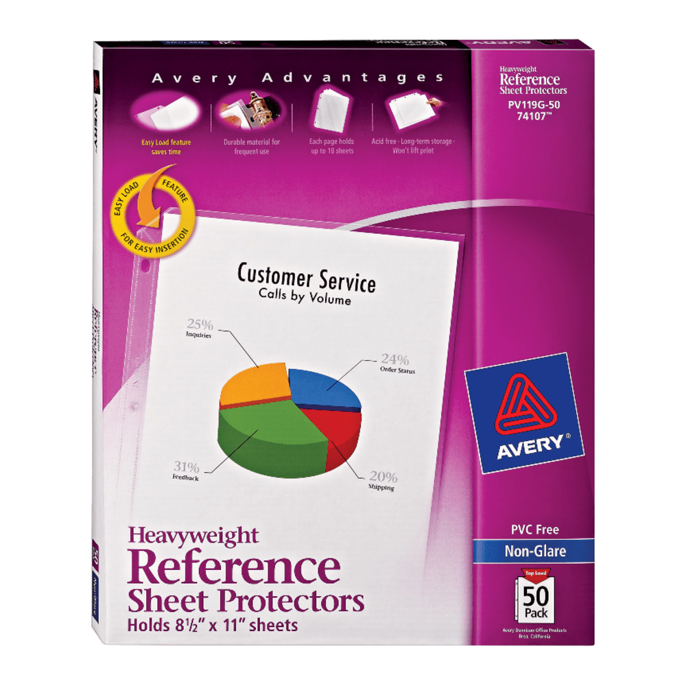 Avery Non-Glare Heavyweight Sheet Protectors, 8 1/2in x 11in, Top Loading, Pack Of 50