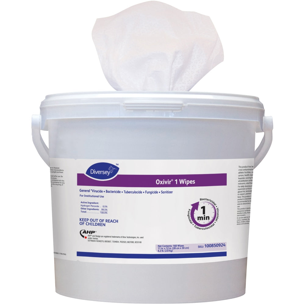 Diversey Oxivir 1 Disinfectant Wipes, 11in x 12in, 160 Wipes Per Bucket, Case Of 4 Buckets