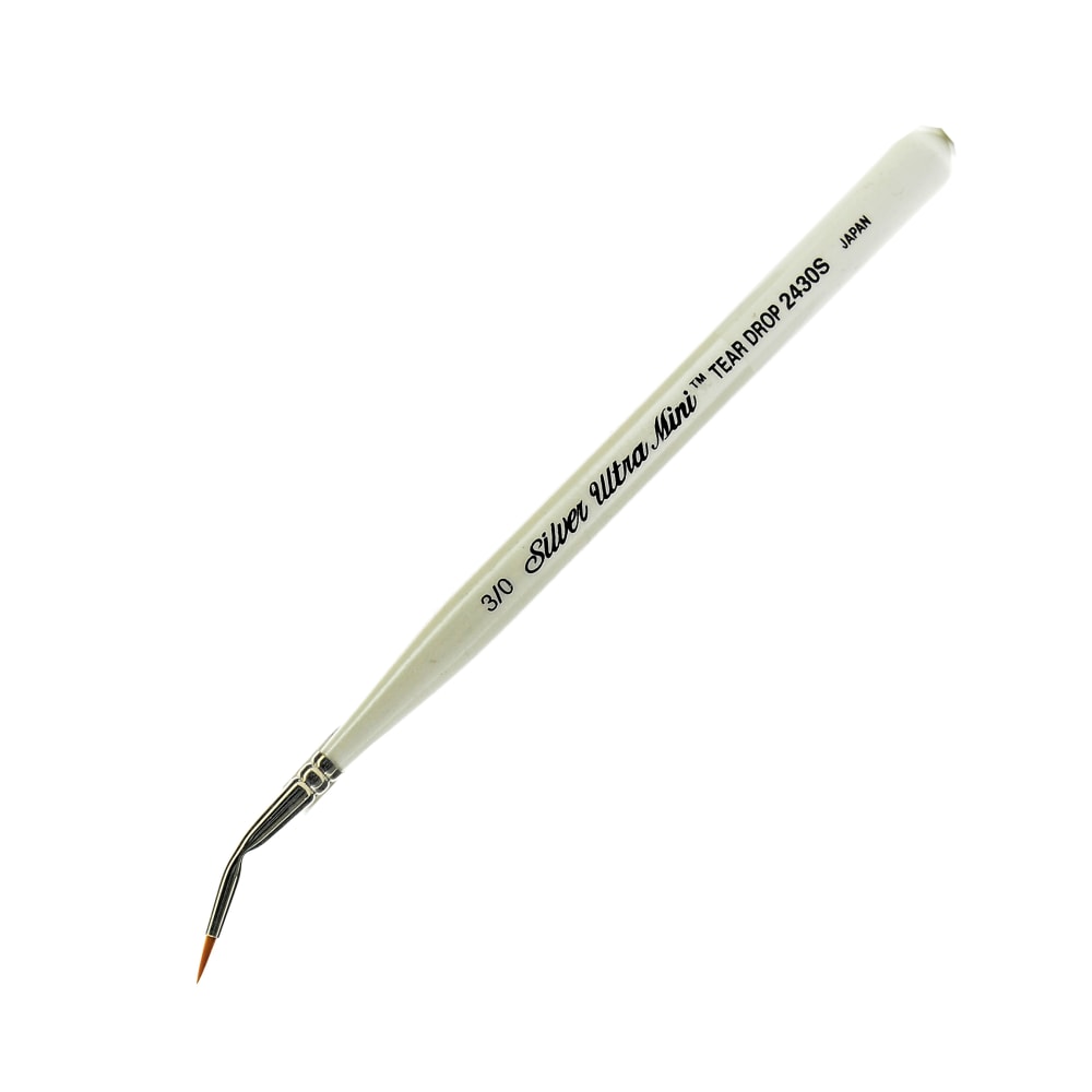 Silver Brush Ultra Mini Series Paint Brush, Size 3, Tear Drop, Taklon Filament, Pearl White