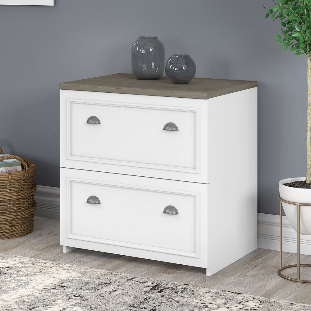 Bush Furniture Fairview 29-5/8inW x 20-7/8inD Lateral 2-Drawer File Cabinet, Shiplap Gray/Pure White, Standard Delivery