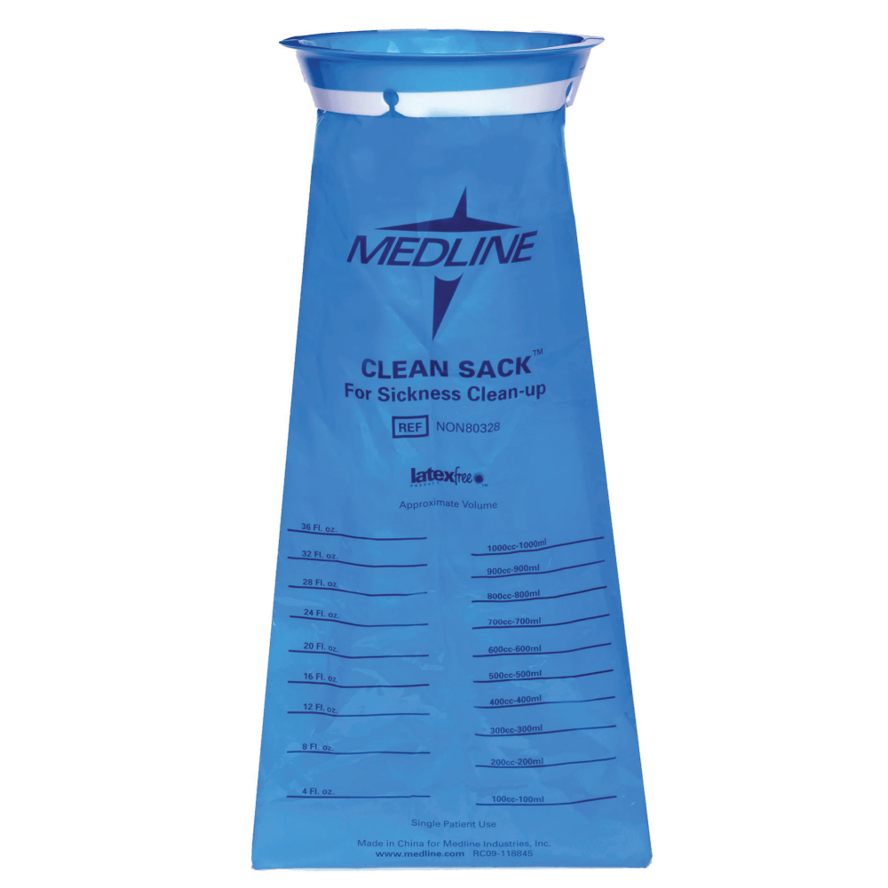 Medline Emesis Bags, Clean Sack, 2 1/8in x 2 1/8in x 2 1/8in, Blue, 24 Bags Per Pack, Case Of 6 Packs