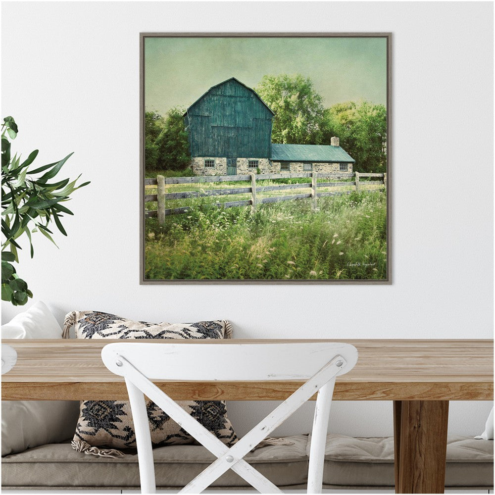 Amanti Art Blissful Country III Barn by Elizabeth Urquhart Framed Canvas Wall Art Print, 22inH x 22inW, Greywash