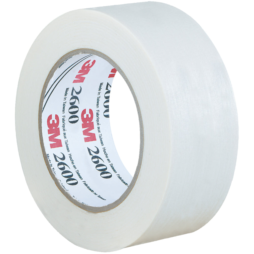 3M 2600 Masking Tape, 3in Core, 2in x 180ft, White, Case Of 24