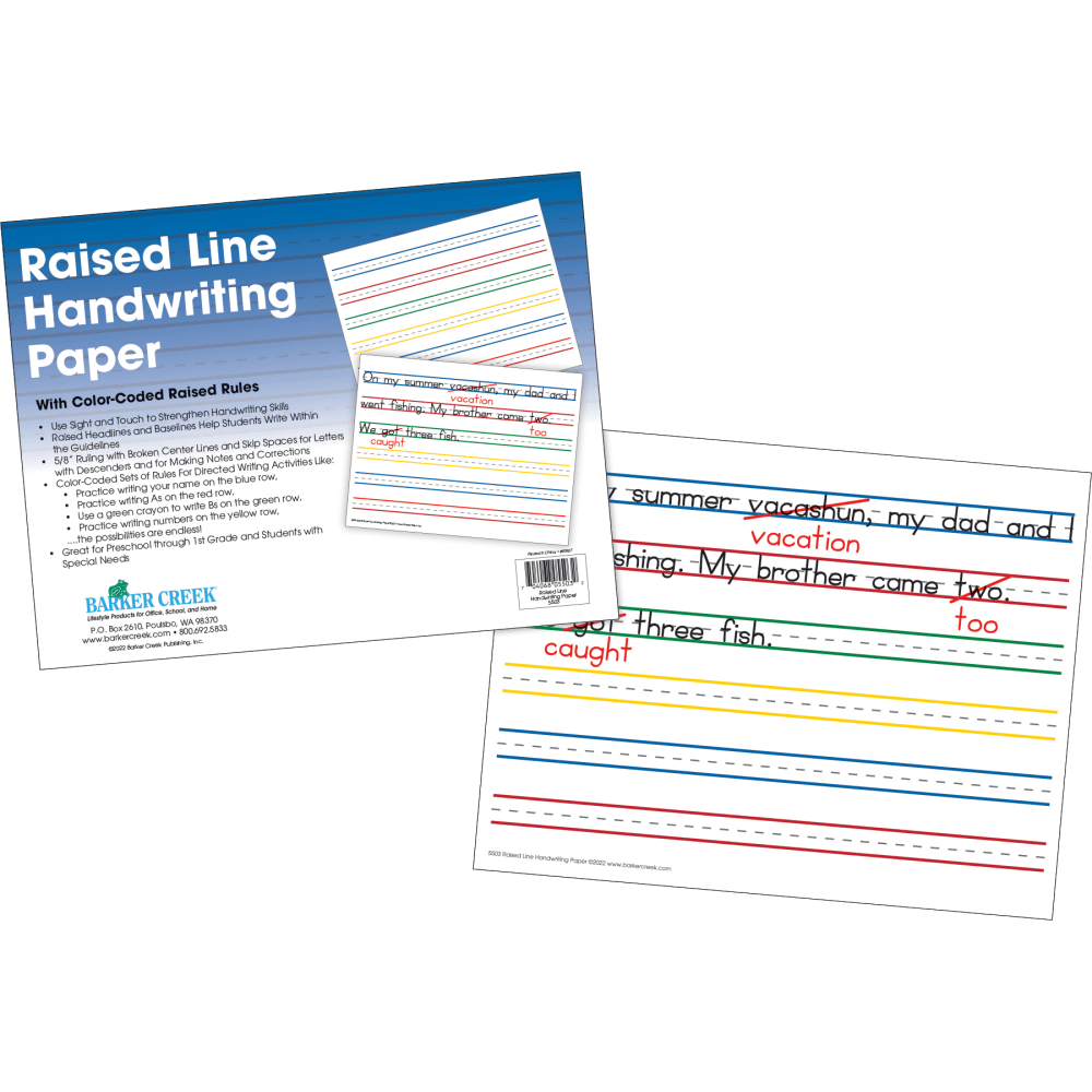 Barker Creek Handwriting Paper, 8-1/2in x 11in, Raised Line, Pack Of 300 Sheets