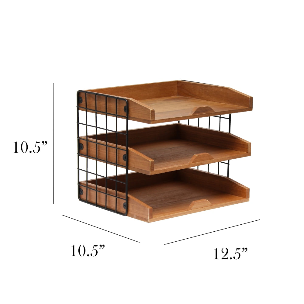 Elegant Designs Home Office 3-Shelf Desk Organizer Mail Letter Tray, 10-1/2inH x 10-1/2inW x 12-1/2inD, Natural