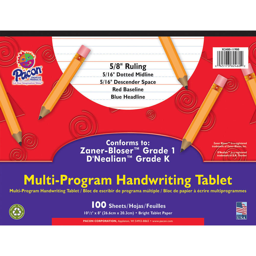 Pacon Zaner Bloser 1st Grade/d-Nealian Kindergarten Handwriting Paper, 10 1/2in x 8in, 100 Sheets