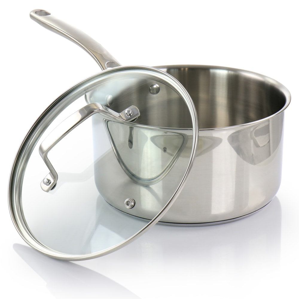 Martha Stewart Stainless Steel Saucepan With Glass Lid. 3.5 Quart, Silver