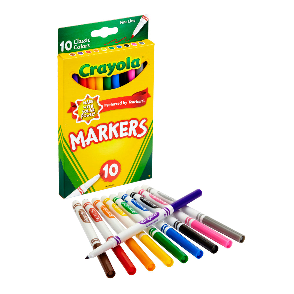 Crayola Fine Line Markers, Assorted Classic Classpack, Pack Of 10