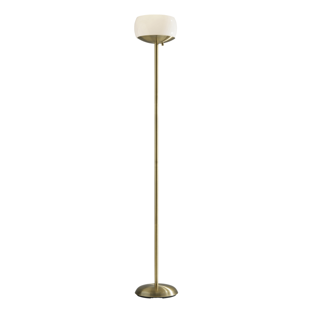 Adesso Jessica 2-Light Torchiere, 71inH, White Opal Shade/Antique Brass Base