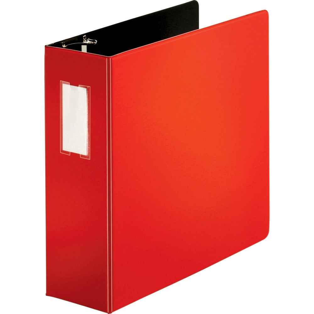 Business Source 3-Ring Binder, 4in D-Rings, Red