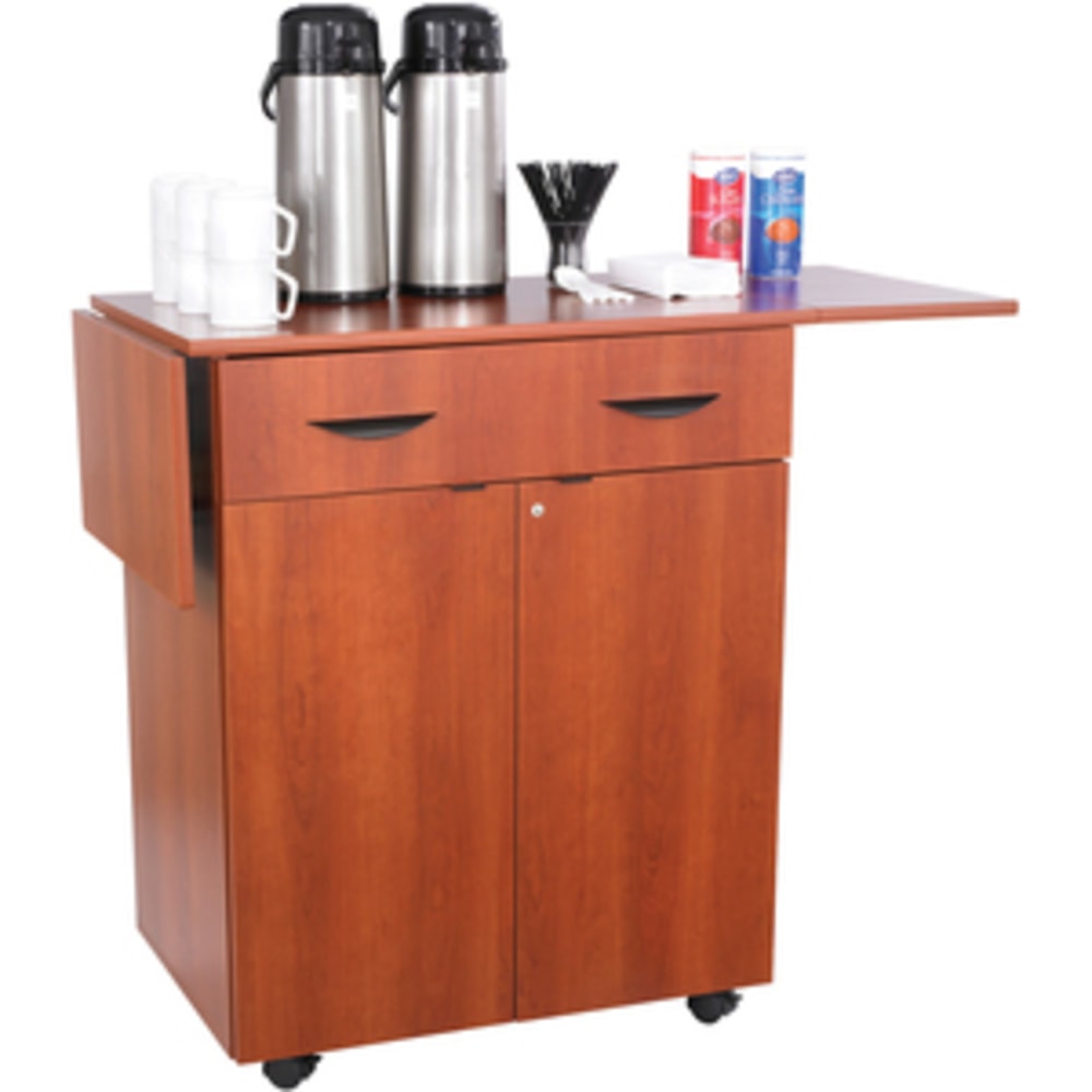 Safco Hospitality Service Cart - 260 lb Capacity - 2 Casters - 2in Caster Size - Laminate, Melamine - x 32.5in Width x 20.5in Depth x 38.8in Height - Cherry - 1 Each