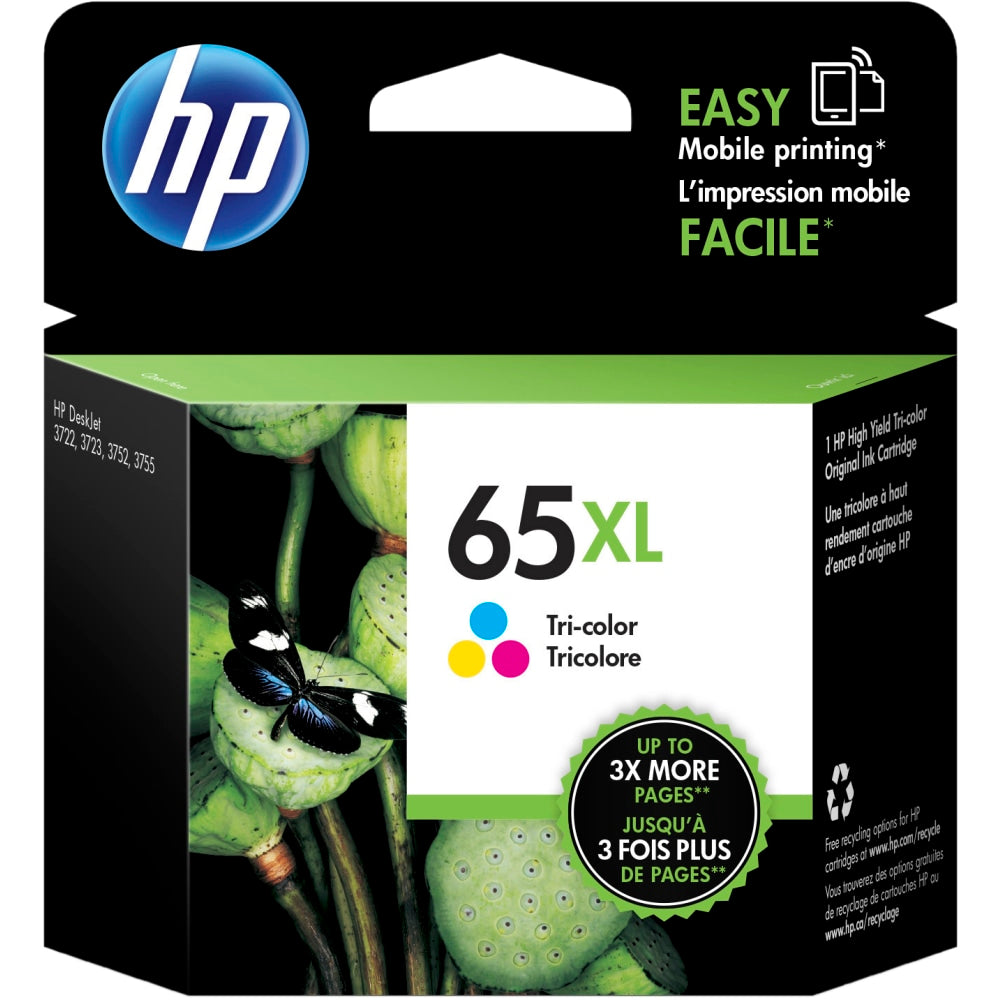 HP 65XL Tri-Color High-Yield Ink Cartridge, N9K03AN