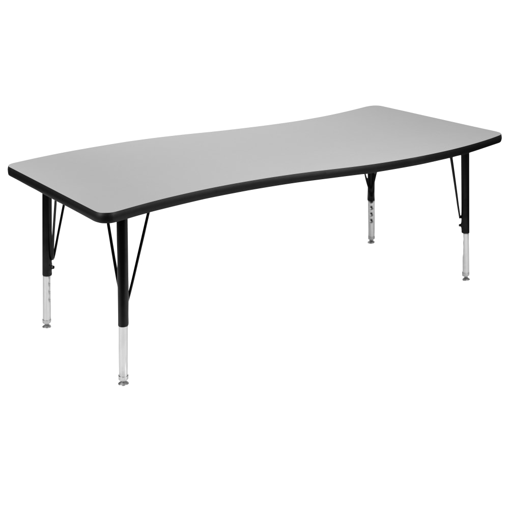 Flash Furniture Rectangle Wave Flexible Collaborative Thermal Laminate Activity Table With Height-Adjustable Short Legs, 25-1/4inH x 26inW x 60inD, Gray