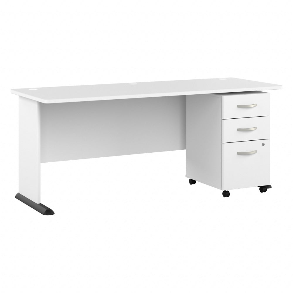 Bush Business Furniture Studio A 72inW Computer Desk With 3-Drawer Mobile File Cabinet, White, Standard Delivery