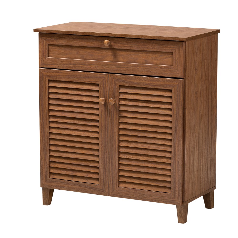 Baxton Studio Coolidge Finished 4-Shelf Wood Shoe Storage Cabinet With Drawer, Walnut