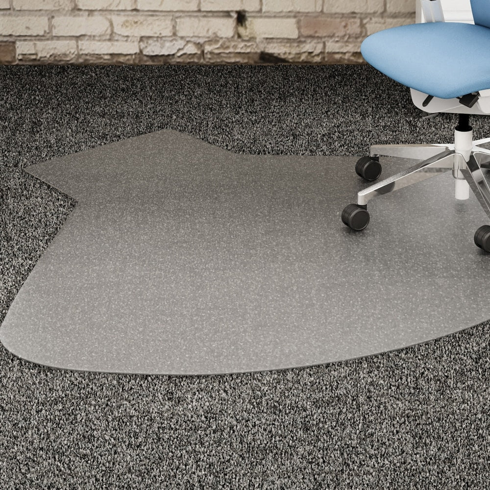 Lorell PlushMat Medium Pile Studded Chair Mat, For L-Workstation With Lip, 60 "x 66in, Clear