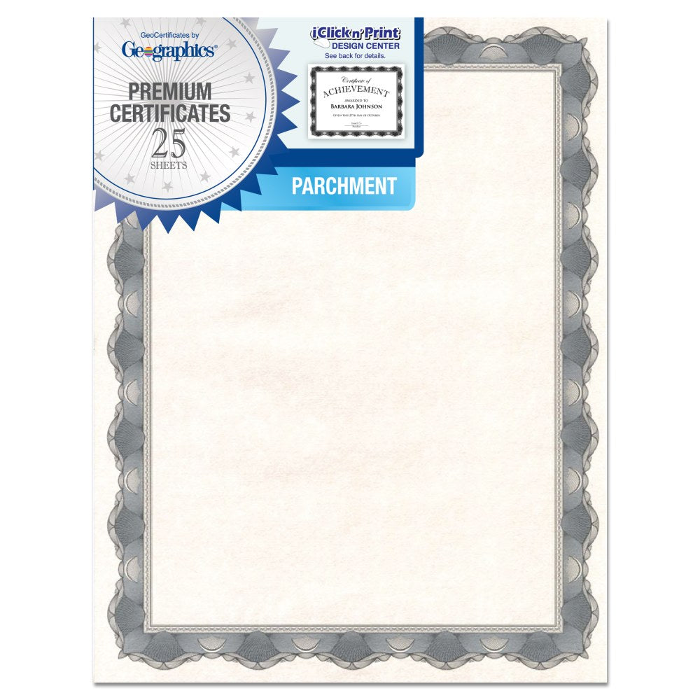 Geographics Parchment Certificates, 8 1/2in x 11in, Crown Silver, Pack Of 25