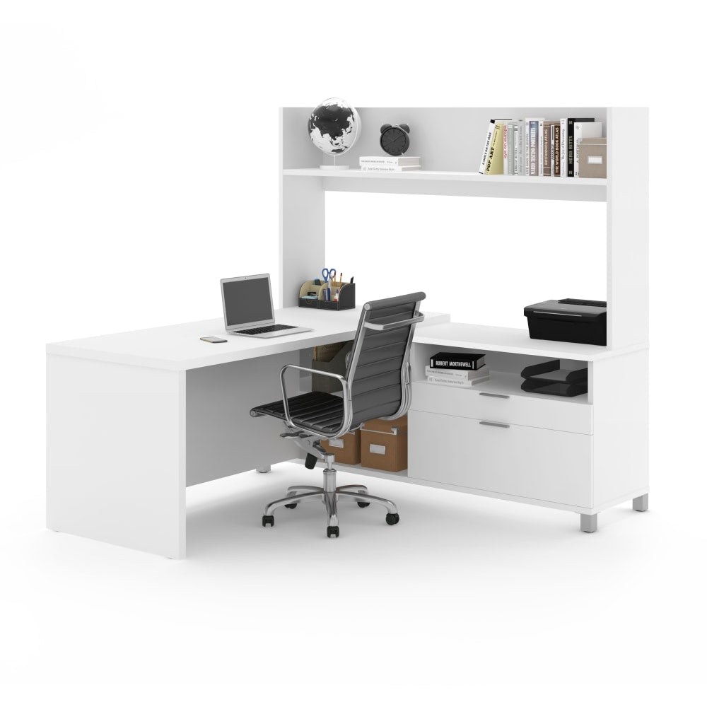 Bestar Pro-Linea 72inW L-Shaped Corner Desk With Single Shelf Hutch, White