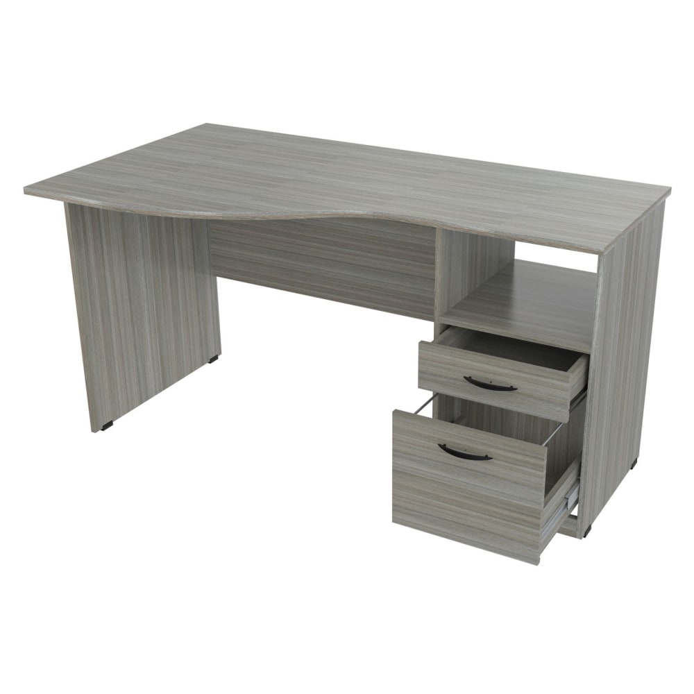 Inval Curved 2-Drawer 56inW Computer Desk, Smoke Oak