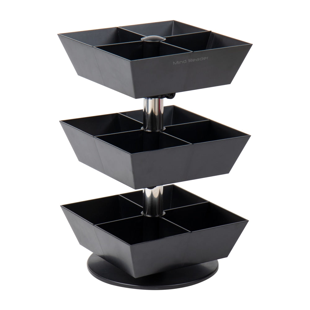 Mind Reader Anchor 3-Tier/12-Compartment Tea Carousel Countertop Organizer, 11-1/2inH x 6-3/4inW x 6-3/4inD, Black