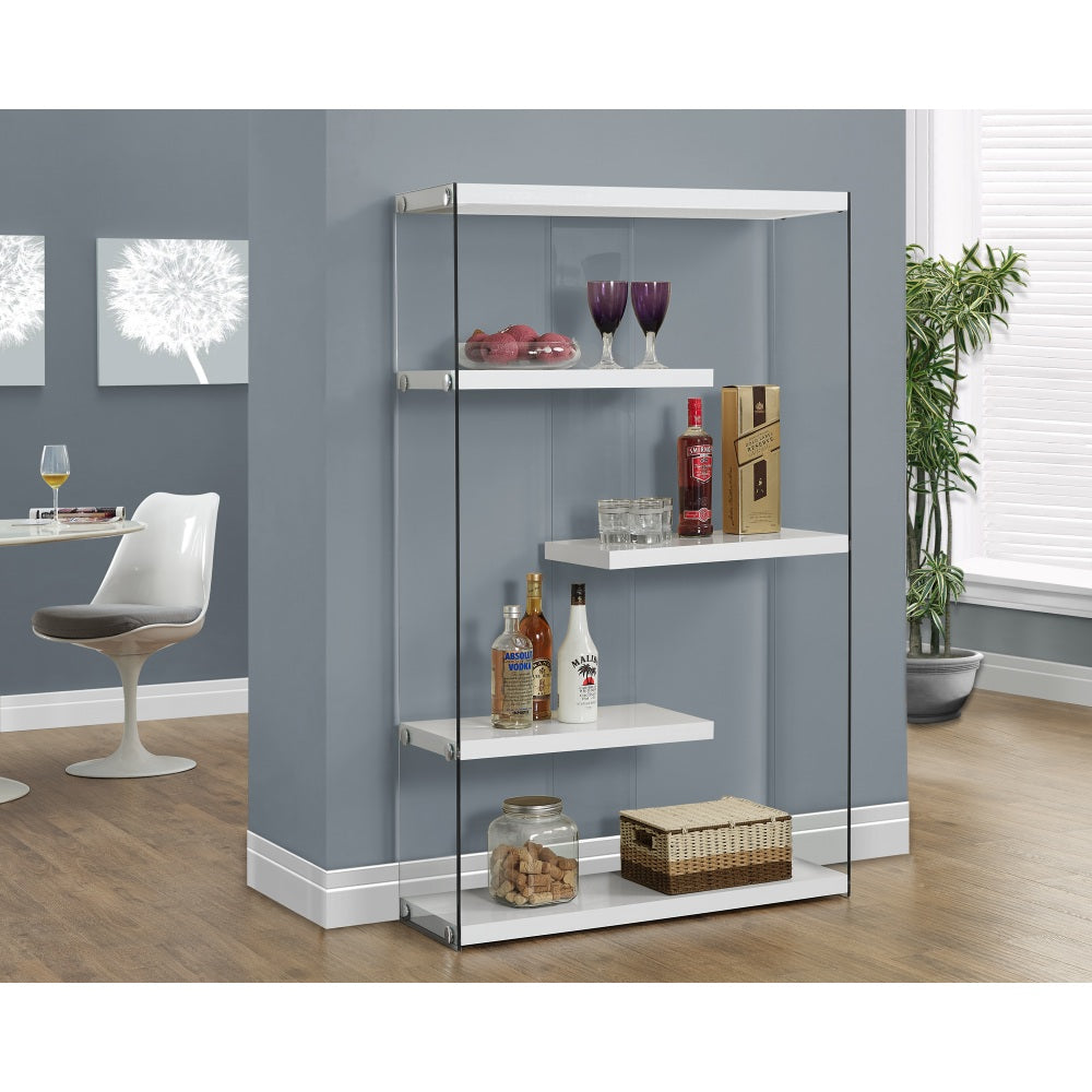 Monarch Specialties Open-Concept 60inH 4-Shelf Bookcase, Glossy White