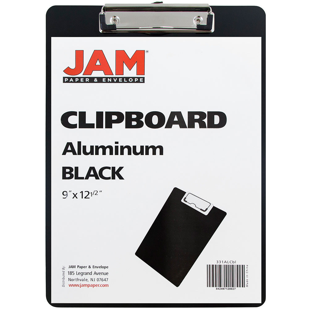 JAM Paper Aluminum Clipboard, 9in x 12-1/2in, Black