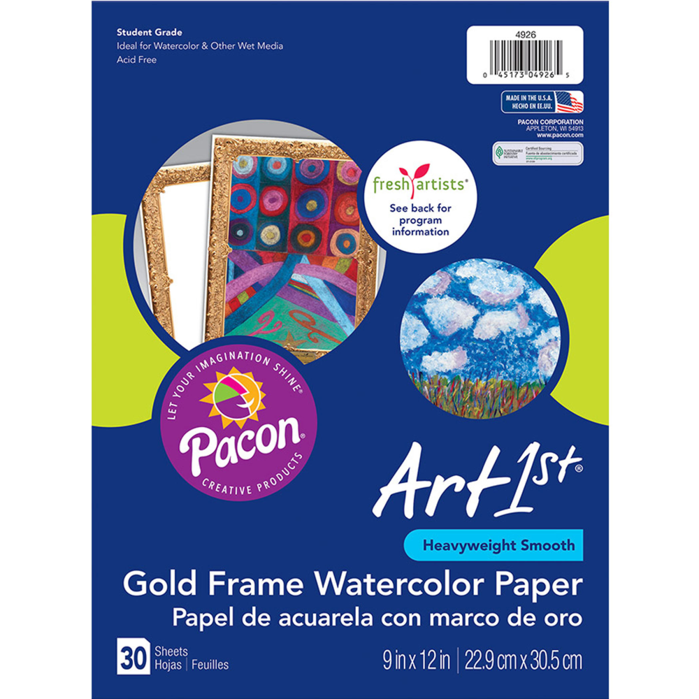 Pacon Ucreate Watercolor Paper, 9in x 12in, Gold/White, 30 Sheets Per Pack, Set Of 3 Packs