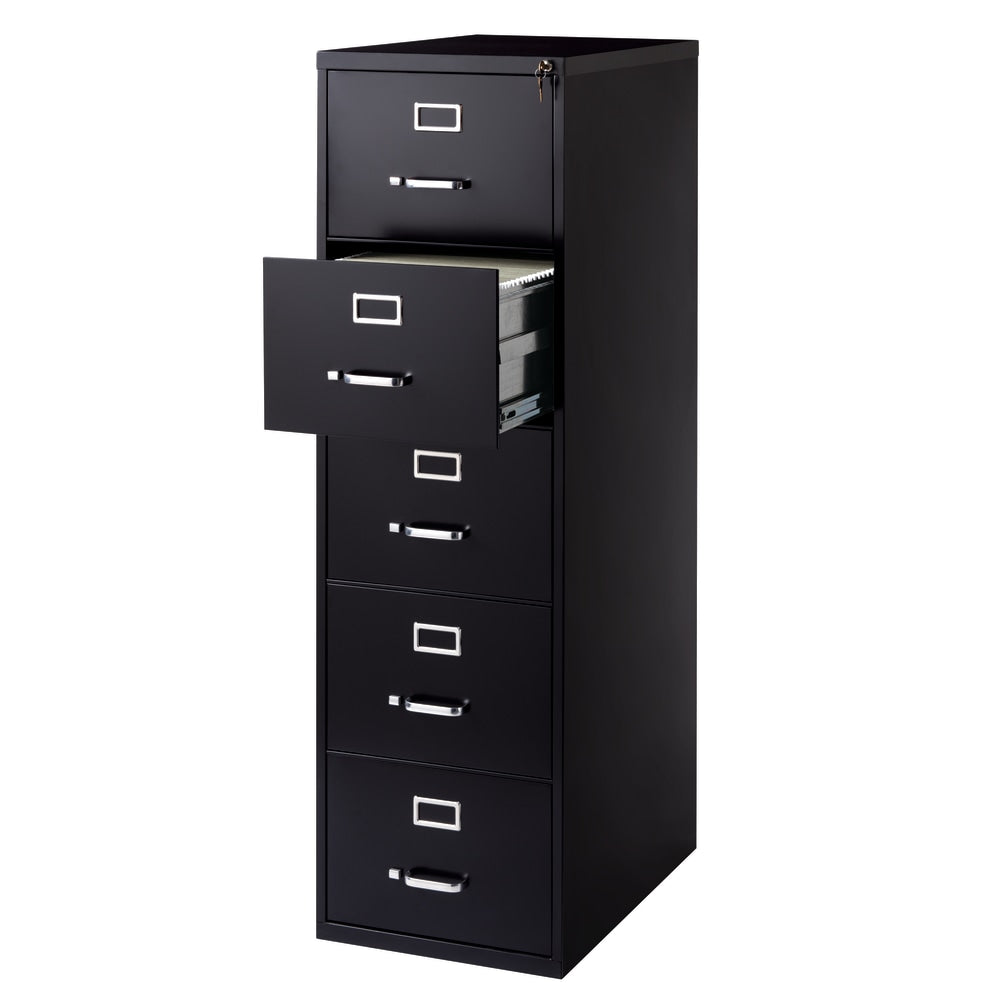 WorkPro 26-1/2inD Vertical 5-Drawer Legal-Size File Cabinet, Black