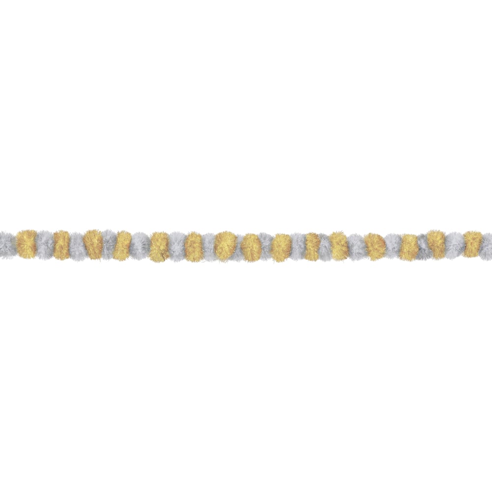 Amscan Christmas Tinsel Pom-Pom Garlands, 9ft, Silver/Gold, Pack Of 2 Garlands