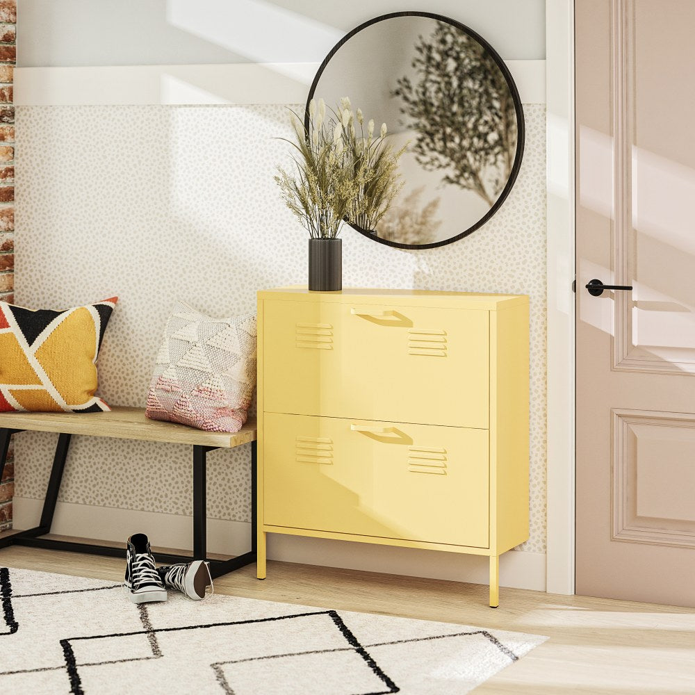 Ameriwood Home Novogratz Cache 2-Door Locker-Style Metal Shoe Storage Cabinet, 35-1/4inH x 31-1/2inW x 10-1/4inD, Yellow